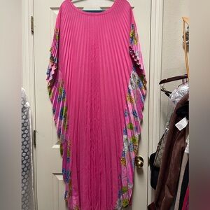 Vibrant Pink Pleated Mumu Kaftan Dress